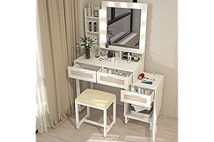 ARTETHYS Cream Vanity with Mirror and Charging Station