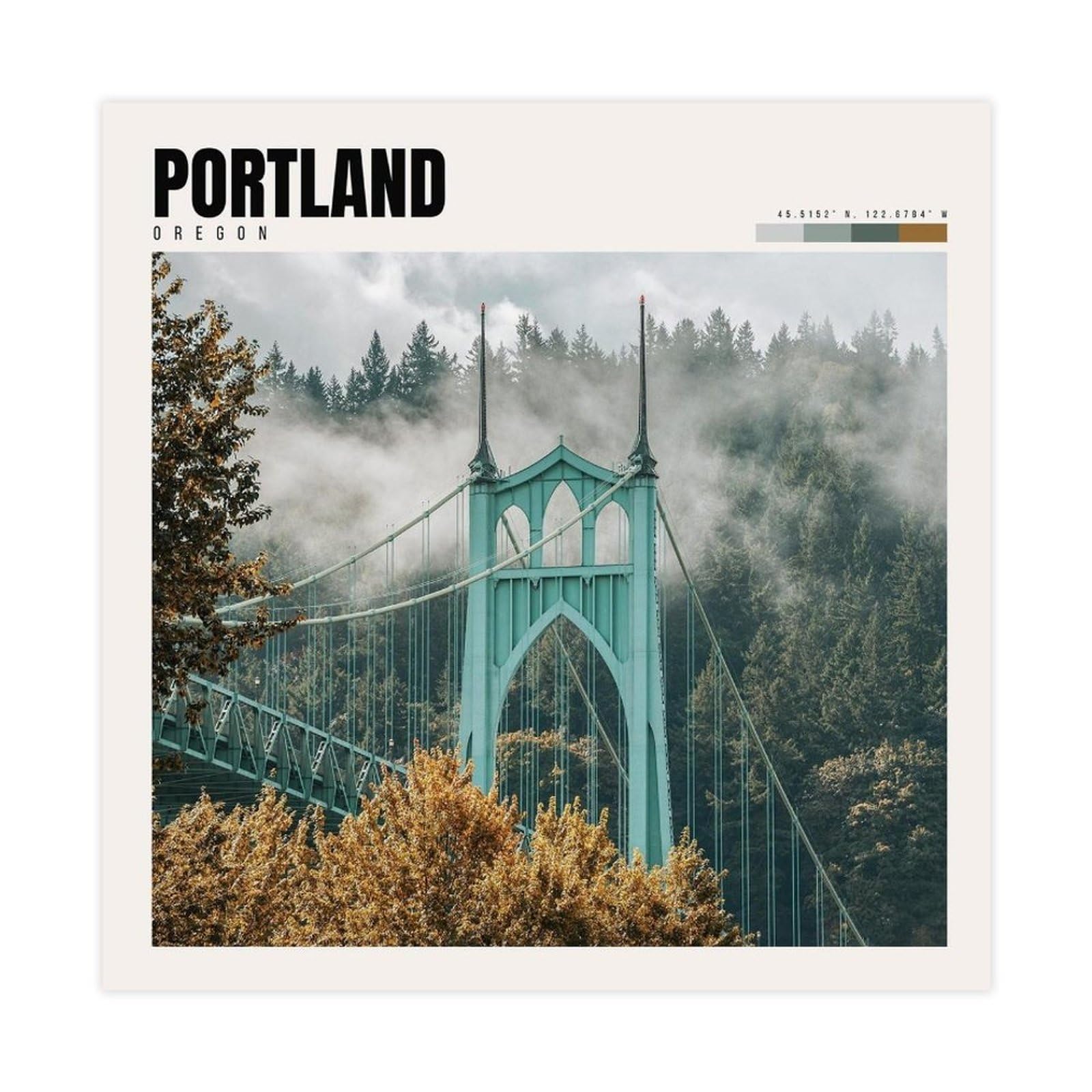 Gqvcjsw Portland Oregon Poster Portland Art Canvas Poster Bedroom Decor Landscape Office Room Decor Gift 12X12inch(30X30cm)