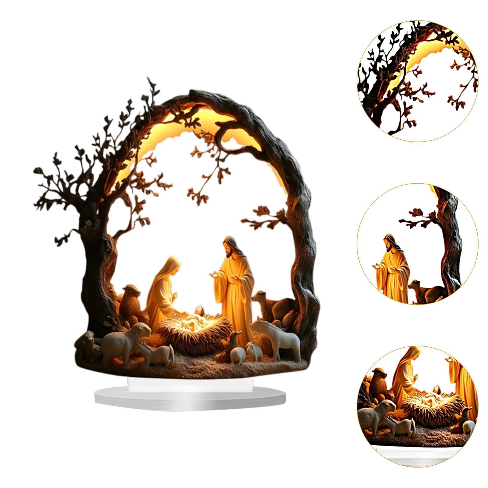 jojomis Acrylic Jesus Nativity Scene Ornament – 2D Tabletop Centerpiece for Home, Office, Shelf Decor, Christmas Desktop Decoration, 23cm Creative Religious Collectible