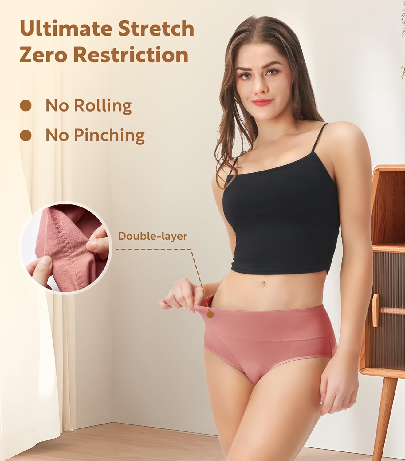 DAVID ARCHY Cotton High Waisted Underwear for Women Tummy Control Panties Full Coverage Briefs 4 Pack Regular & Plus Size - Image 4