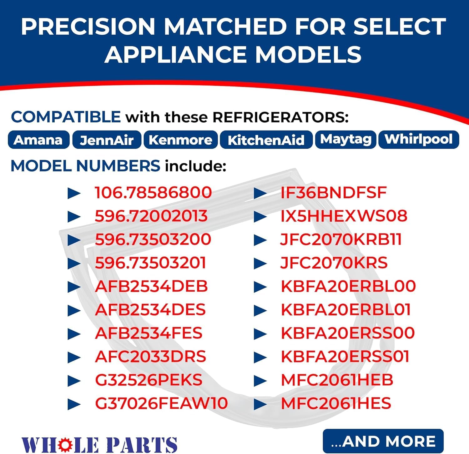 Upgraded Whole Parts Refrigerator French Door Gasket (Black) Part # W11368721 - Compatible with Some Amana, Jenn Air, Kenmore, Kitchen Aid, Maytag and Whirlpool Refrigerators, W11368721 (S)