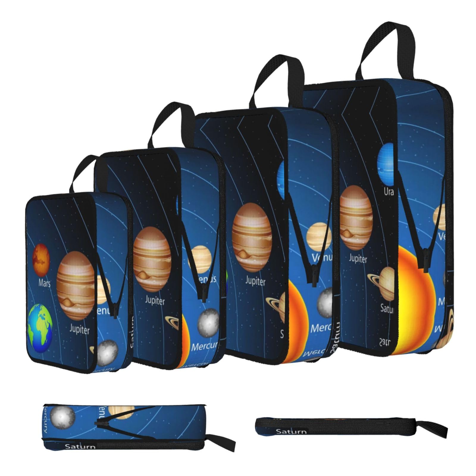 Space Galaxy Print 4 Set Compression Packing Cubes For Suitcases,Expandable Storage Bags Organizers