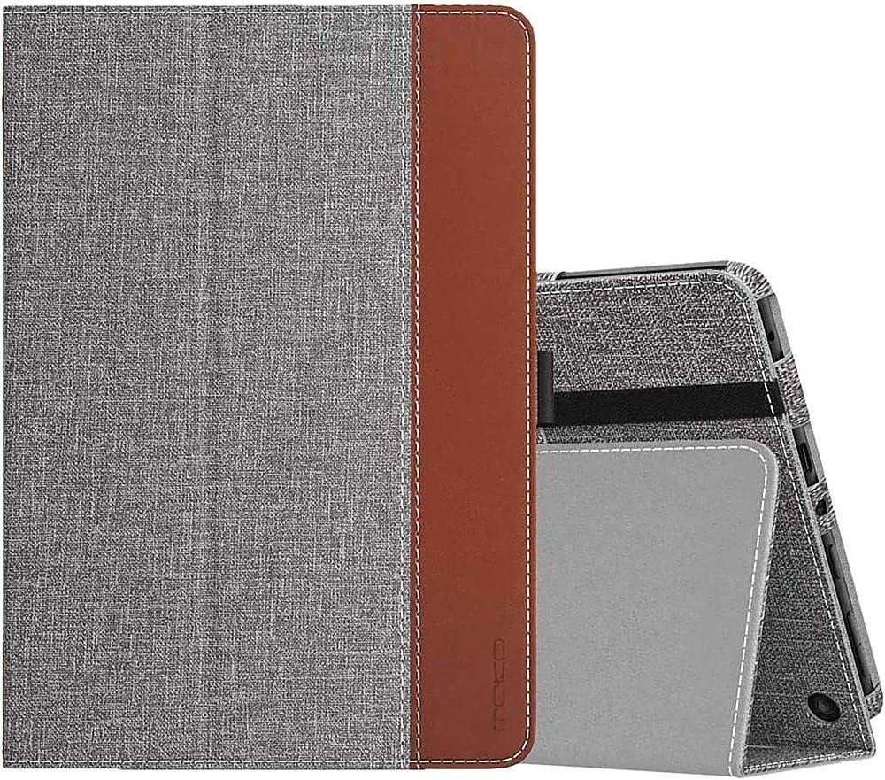 SaharaCase Hand Strap Case for Amazon Kindle Fire HD 8 & HD 8 Plus (10th Gen 2020 & 12th Gen 2022) [Shockproof Bumper] Rugged Antislip Grip Integrated Kickstand Slim Fit - Gray/Brown