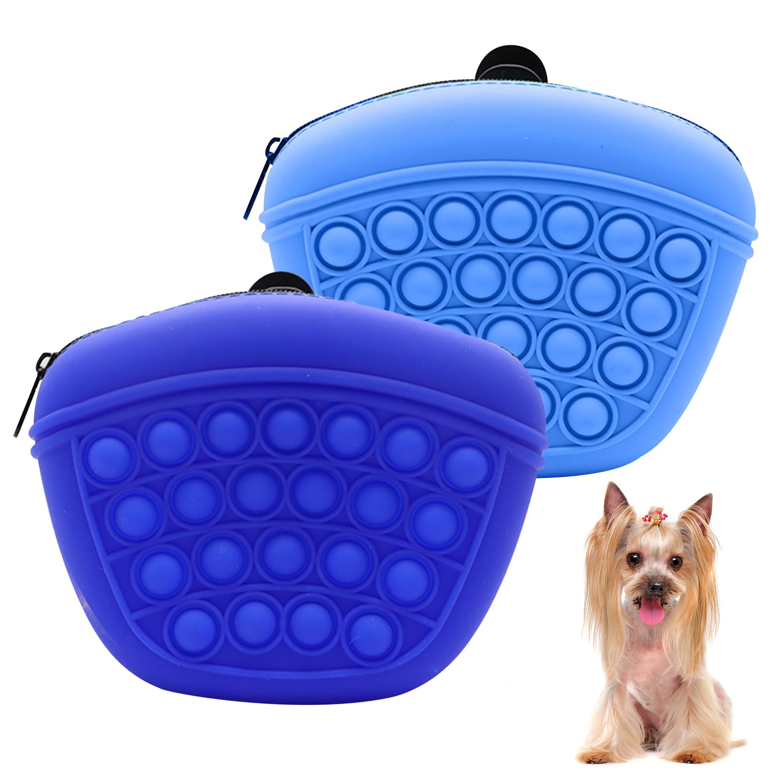 ZoneYan 2 Bolsas de Silicona para Perros, Bolsas de Silicona Portátiles Con Clip, Bolsas para Golosinas para Perros, Bolsa Chuches Perro Silicona, Bolsa de Entrenamiento Portátil para Perros