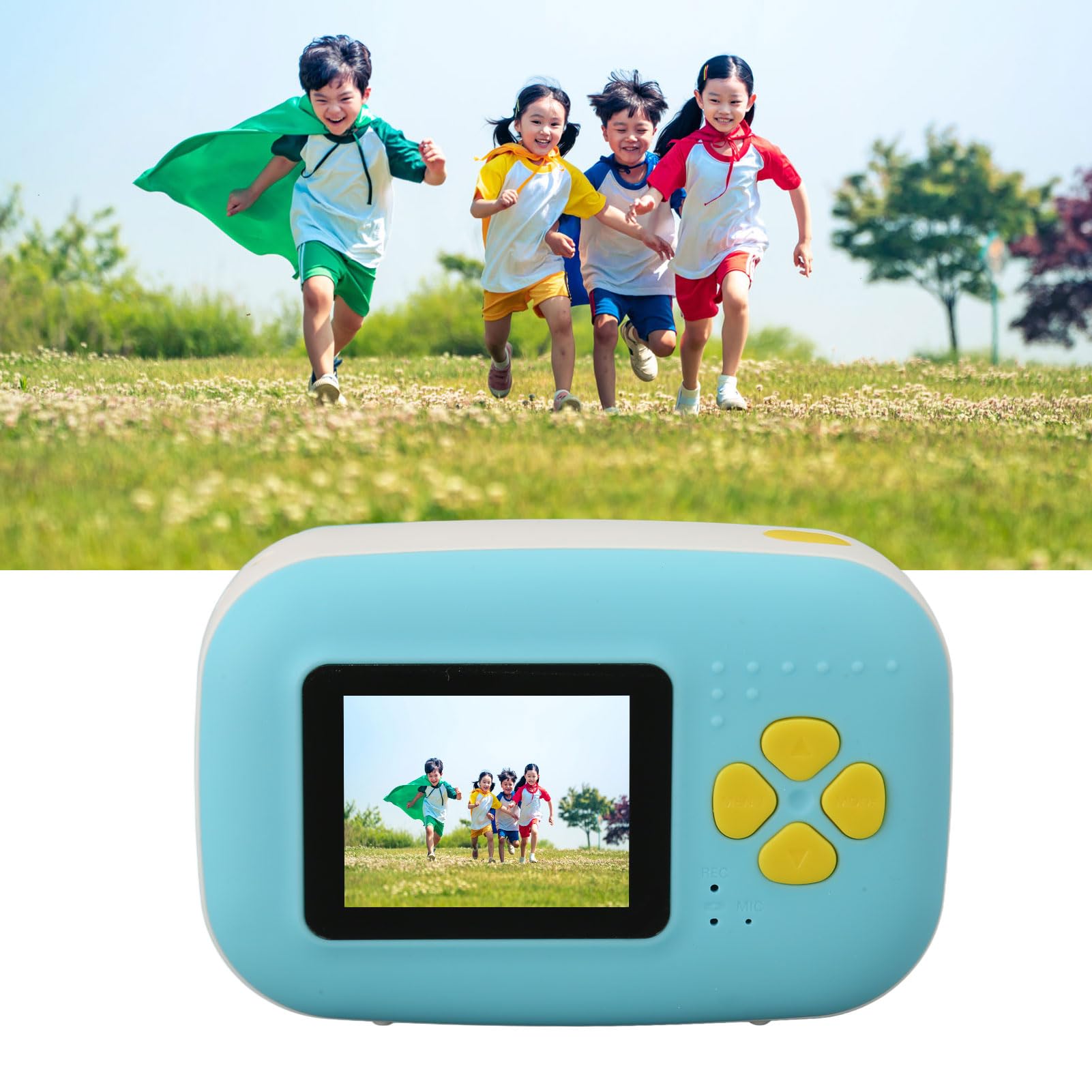 Fotocamera a Stampa Istantanea da 16 MP, Fotocamera Digitale con Schermo HD da 2 Pollici, Ricarica USB, Video 1080P, Fotocamera per Bambini con Cordino per Rotoli di Carta