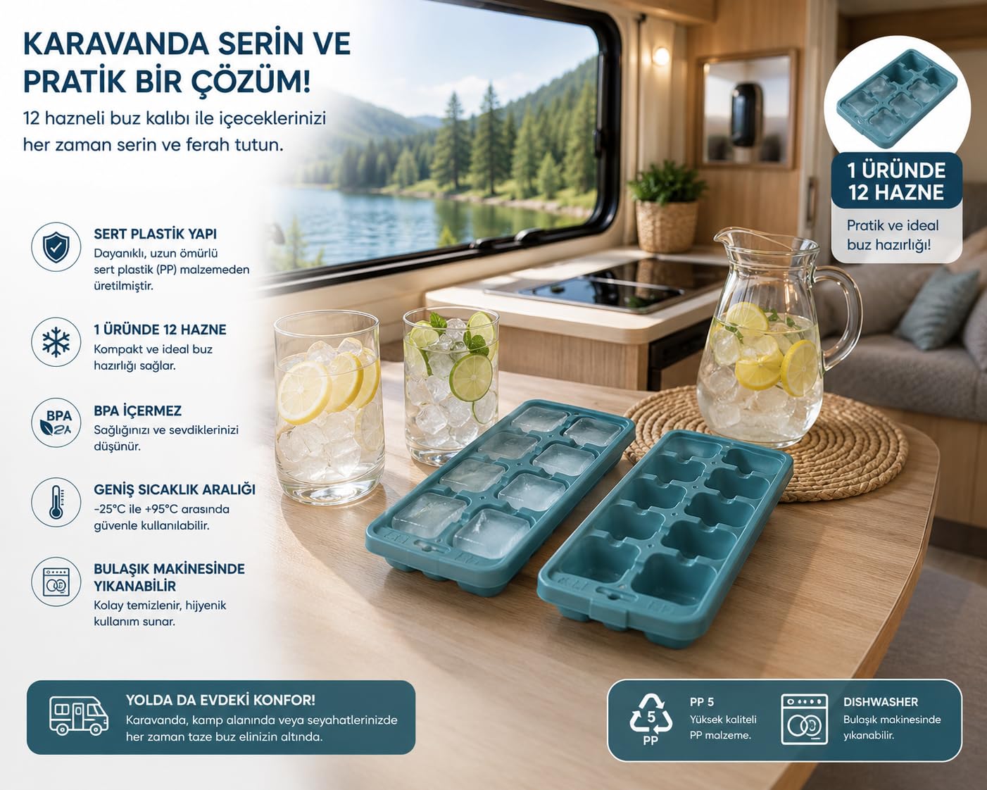 Buz Kalıbı 2'li Sert Plastik 12 Hazneli İkiz Buzluk Seti, Buzluk, Buz Kabı, Buz Haznesi, Buz Kalıpları, Buz Tepsileri, Buz, Buz Yapma Kalıbı, Çok Amaçlı Buz Küpü Kalıbı