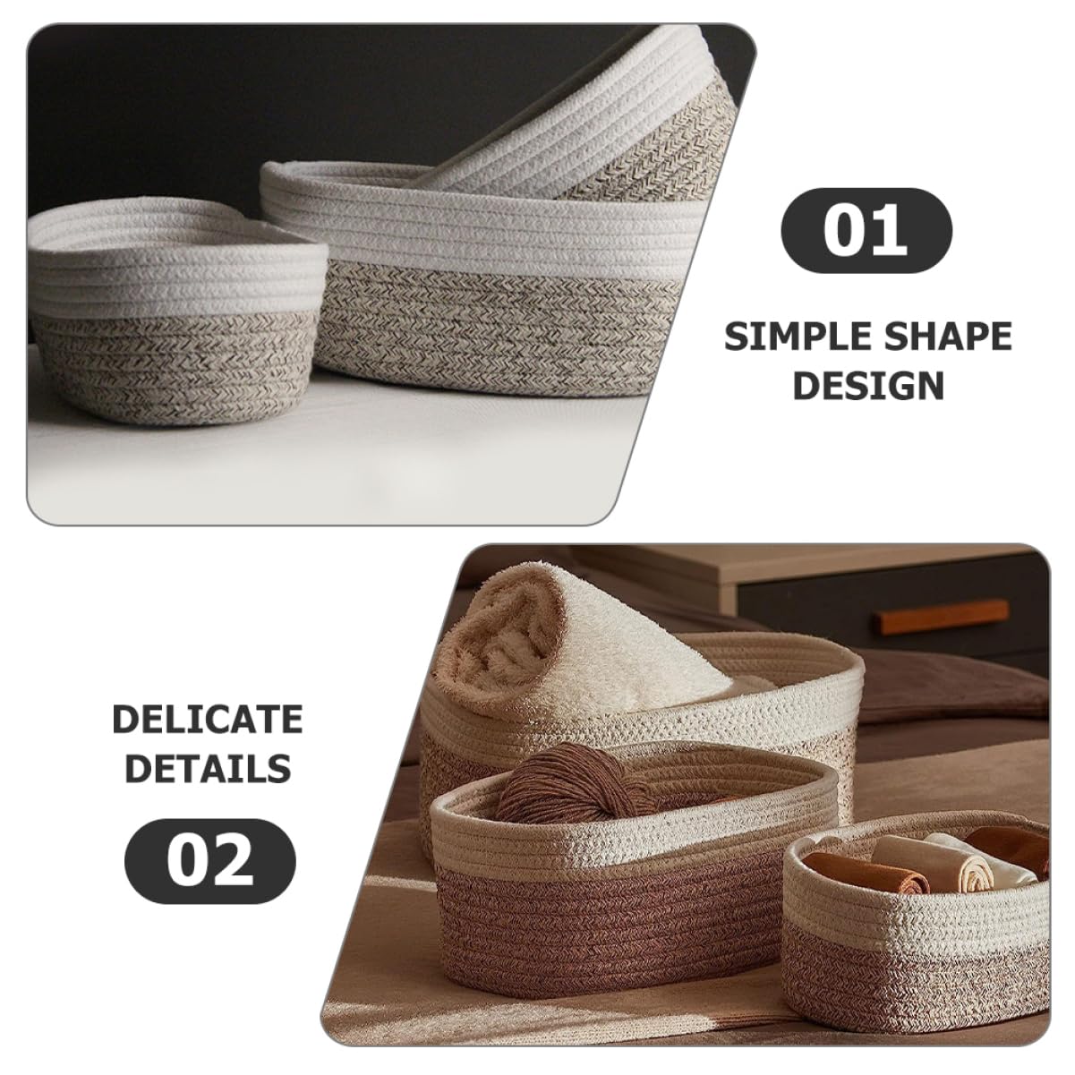 iplusmile 3 piezas Cestas de Almacenamiento de Algodón Trenzado Juego de Organizador de Escritorio para Decorar y Almacenar Objetos Pequeños Casa o
