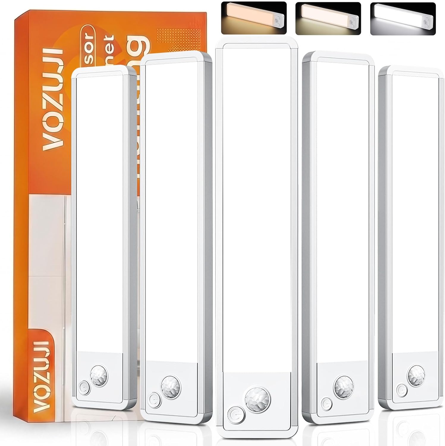 Under Cabinet Lighting: 12 Inch 3-Color Dimmable Rechargeable Motion Sensor Lights Indoor - Battery Operated Lights - Closet Light Magnetic Led Light for Kitchen Home Bathroom Counter 5 Pack