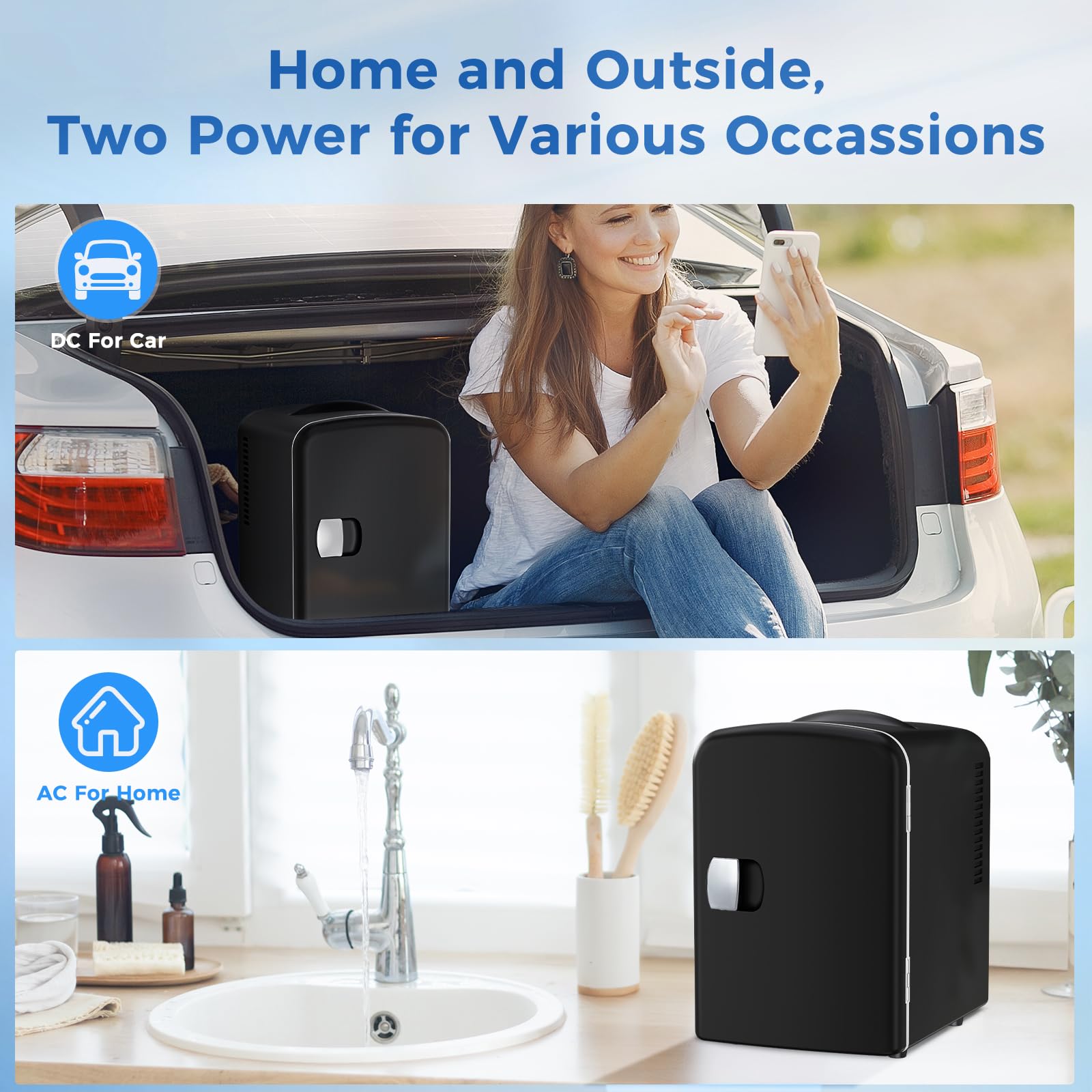 Antarctic Star 4L/6 Can Portable Compact Refrigerator for Bedroom,Car,Office & Dorm,Small Cooler for Food/Drinks/Skin Care,AC/DC, Black view 4