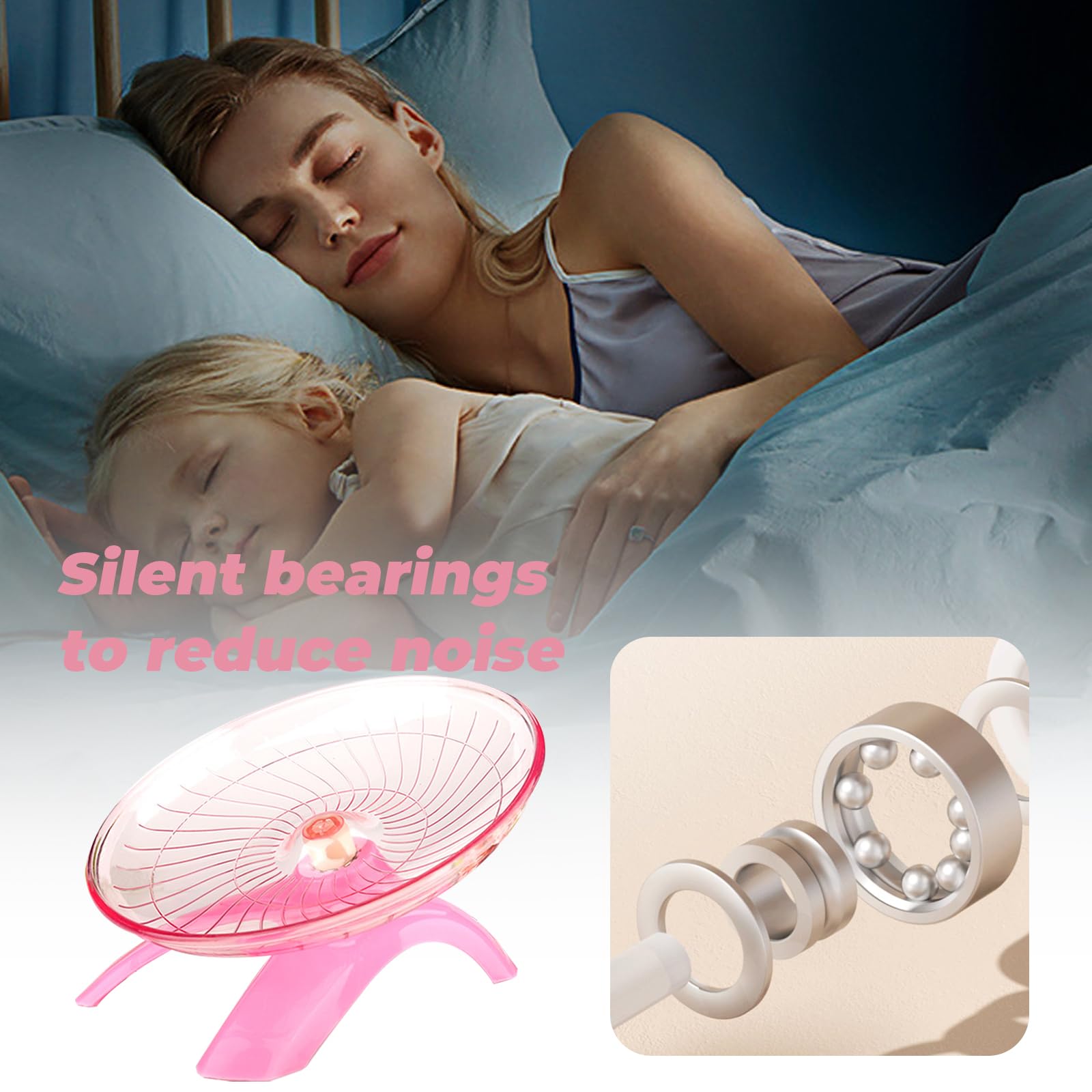 Flying Saucer Hamster Wheel Super-Silent Hamster Wheel Plastic Stable Pets Exercise Wheel Non Slip Run Silent Wheel for Small Pets (Pink) - Image 3