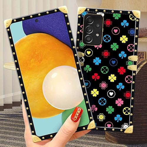 Miniatura 4 de Yuning419 Funda compatible con Samsung Galaxy A52 5G, Love Four-Leaf Clover A52 5G para niñas, funda cuadrada de lujo de TPU suave a prueba de