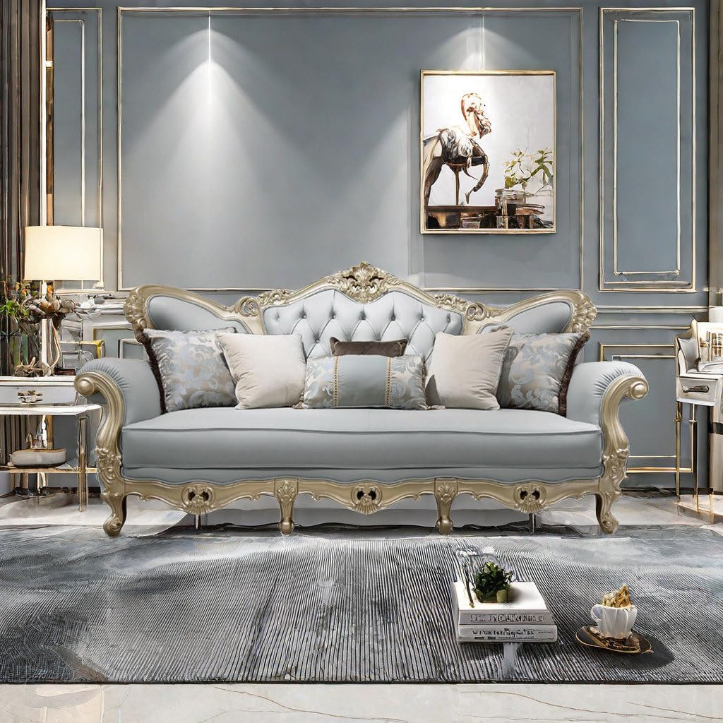 Wooden Luxury Royal Style Tufted Sofa, Upholstery with Carved Frame, Cushions with Luxury Sofa Set for Living Room Antique Style Teak Wood Carved Lounger (Seat 3-D6)-image-38