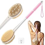 Shower Brush for Massage Dry Brushing: Back Scrubber for Shower with 18.1 in Anti Slip Long Handle - Bath Body Brush for Lymphatic Drainage, Exfoliator Improving Skin Health for Women Men Elderly Pink