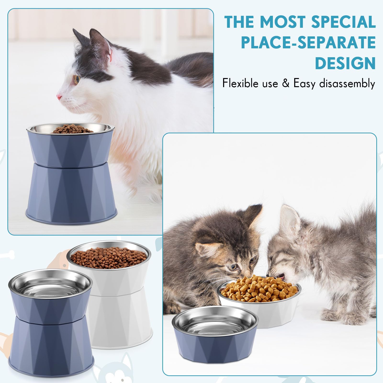 Loplurea Elevated Cat Bowls With Bamboo Stand - 15° Tilted Stainless Steel Pet Food Bowls 1 thumbnail image