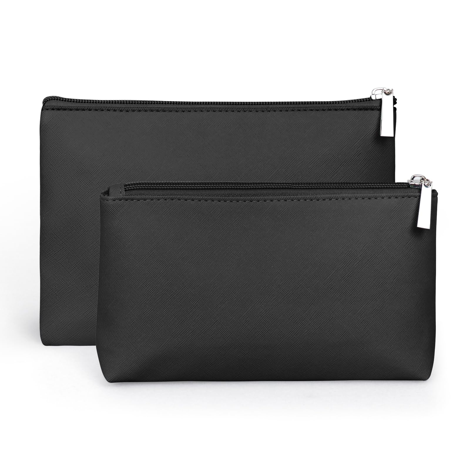 2PCS Small Cosmetic Bag, 2 Size PU Leather Waterproof Travel Toiletry Bag with Zipper