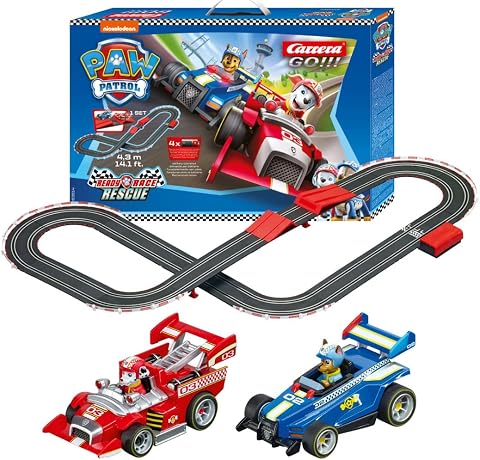 Carrera - 20063514 GO!!! Paw Patrol - Ready Race Rescue Rennbahn-Set I Rennbahnen und lizensierte Slotcars | bis zu 2 Spieler | Für Jungs und Mädchen ab 6 Jahren & Erwachsene