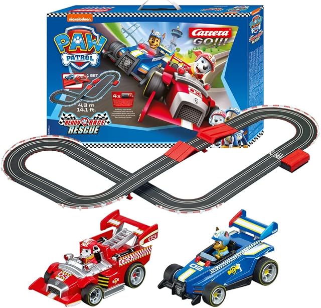 Carrera - 20063514 GO!!! Paw Patrol - Ready Race Rescue Rennbahn-Set I Rennbahnen und lizensierte Slotcars | bis zu 2 Spieler | Für Jungs und Mädchen ab 6 Jahren & Erwachsene