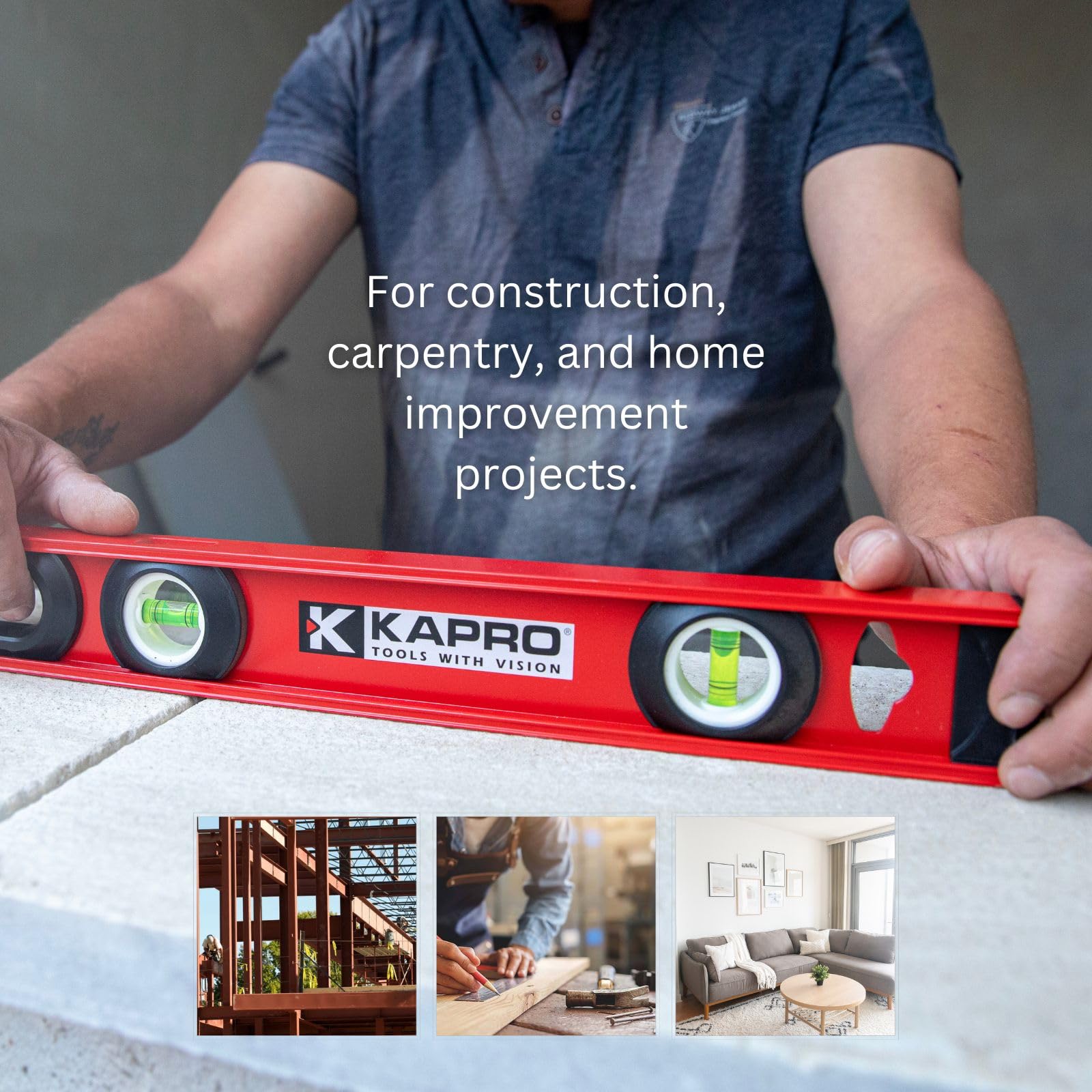 Kapro - 175 MaxPro Heavy Duty I-Beam Level - Features Horizontal, Vertical, + 45° Vials, Dual-View Plumb Site, and V-Groove Base - Aluminum - 72 Inch