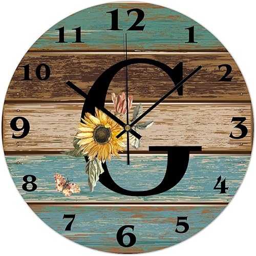 Reloj de pared moderno de PVC para decoración de sala de estar, girasol negro, letra inicial G, reloj de pared decorativo, silencioso, monograma