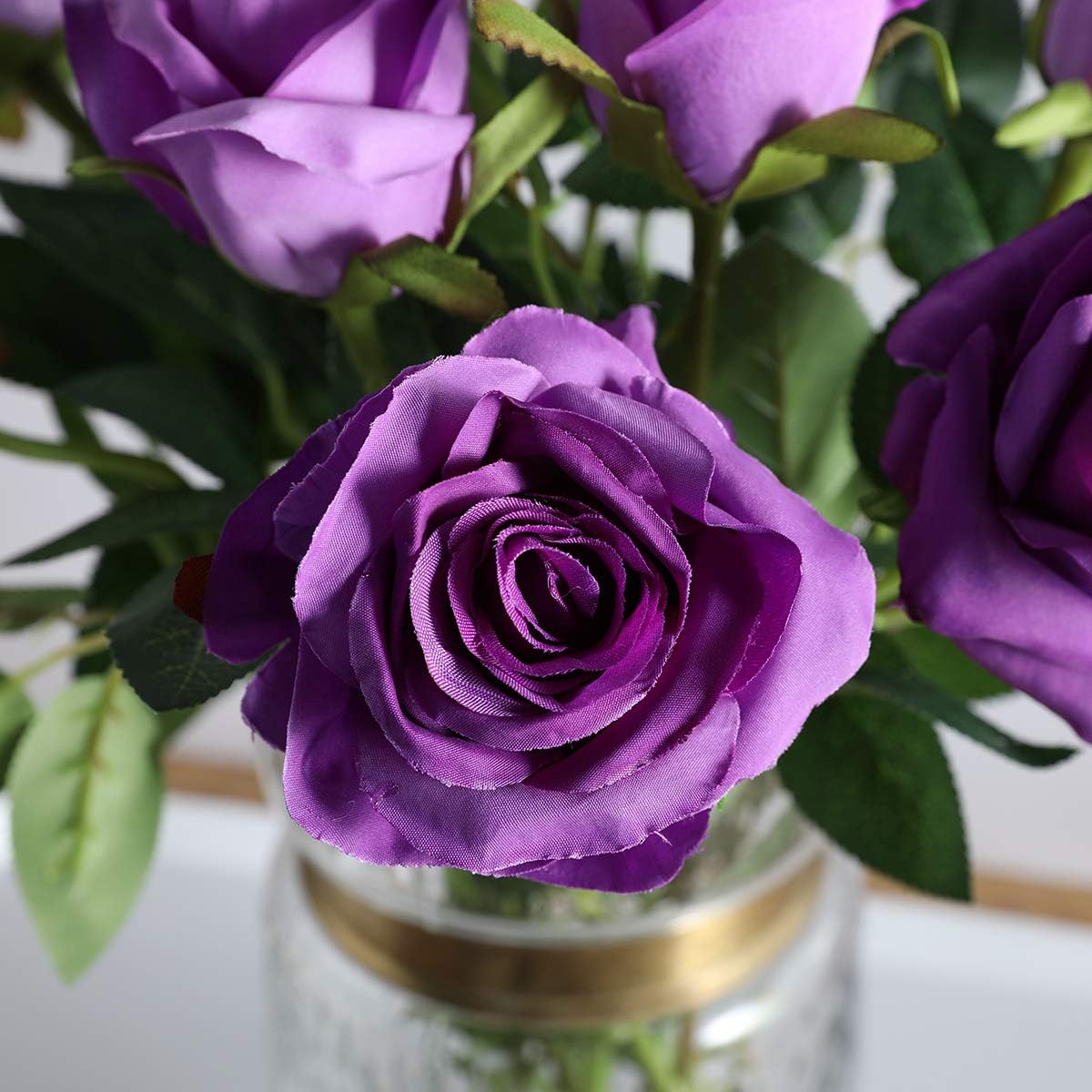 Purple Fake Roses Artificial Flowers - 16 Pcs Fake Artificial Roses Silk Flowers with Stems for Home Wedding Hotel Office Centerpiece Decor - Image 7