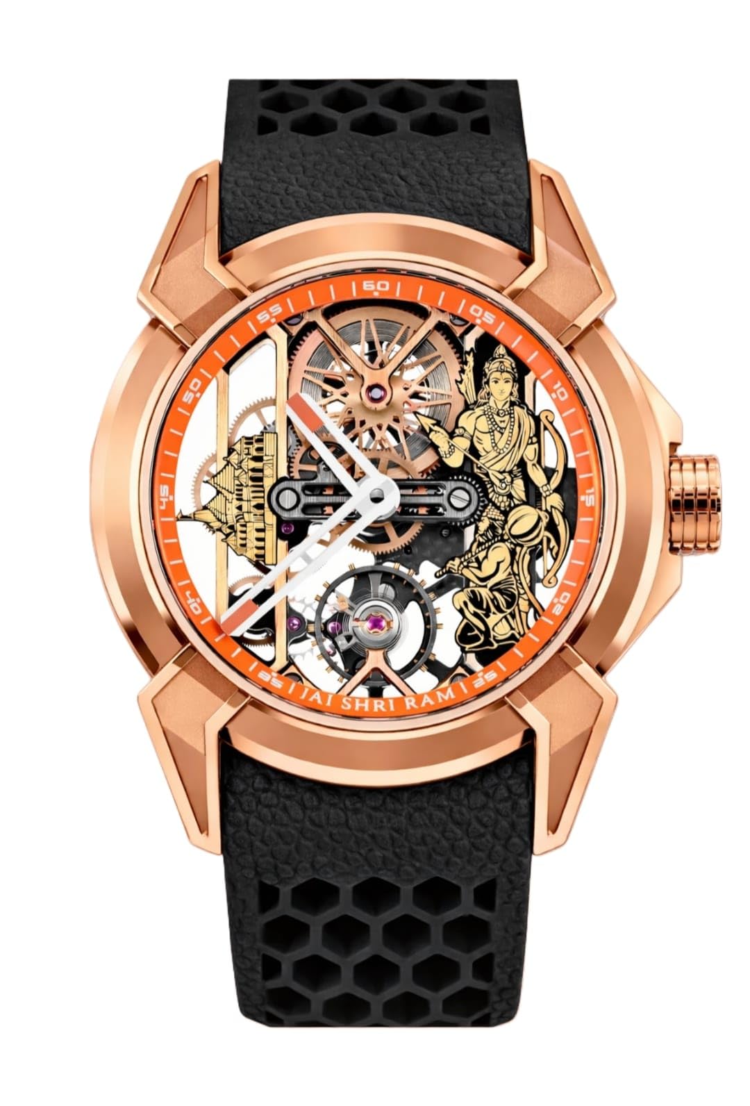 Shri Ram Skeleton Tourbillon Watch, Rose Gold, Black Strap Non Automatic Watch-image-48
