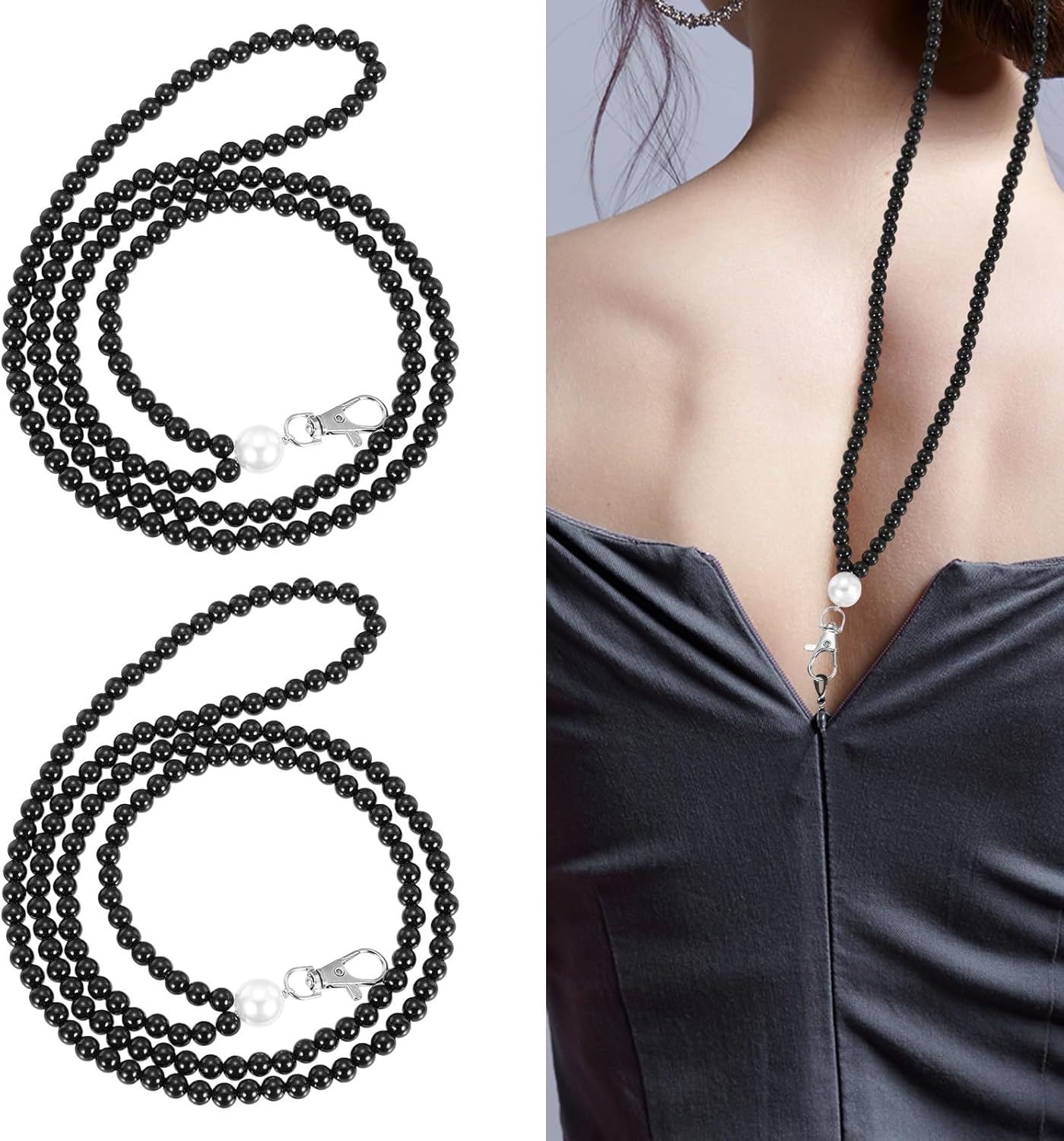 PATIKIL Zipper Helper Pull, 2 Pcs Back Zipper Puller Beaded Clothing Assistant Aid with Rotating Clip for Dresses Easy Zip Up by Yourself, Black