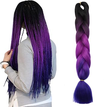 Ombre 4 Tones Braiding Hair Extensions Jumbo Braids Hair Extension Jumbo Braiding for Twist Braiding 24",1 Bundles - Black to Purple Red to Dark Blue