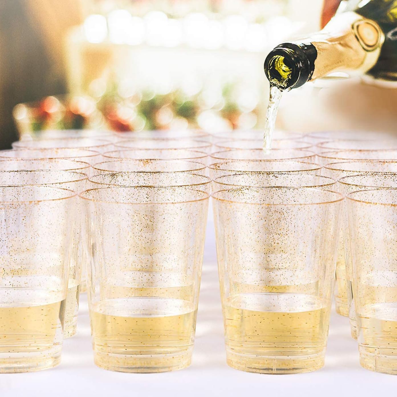 Lot de 200 gobelets en argentés - 280 ml - Réutilisables - Élégantes - Pour fête, champagne, bière, cocktail, martini, soda et dessert (9,5 x 7,5 cm)