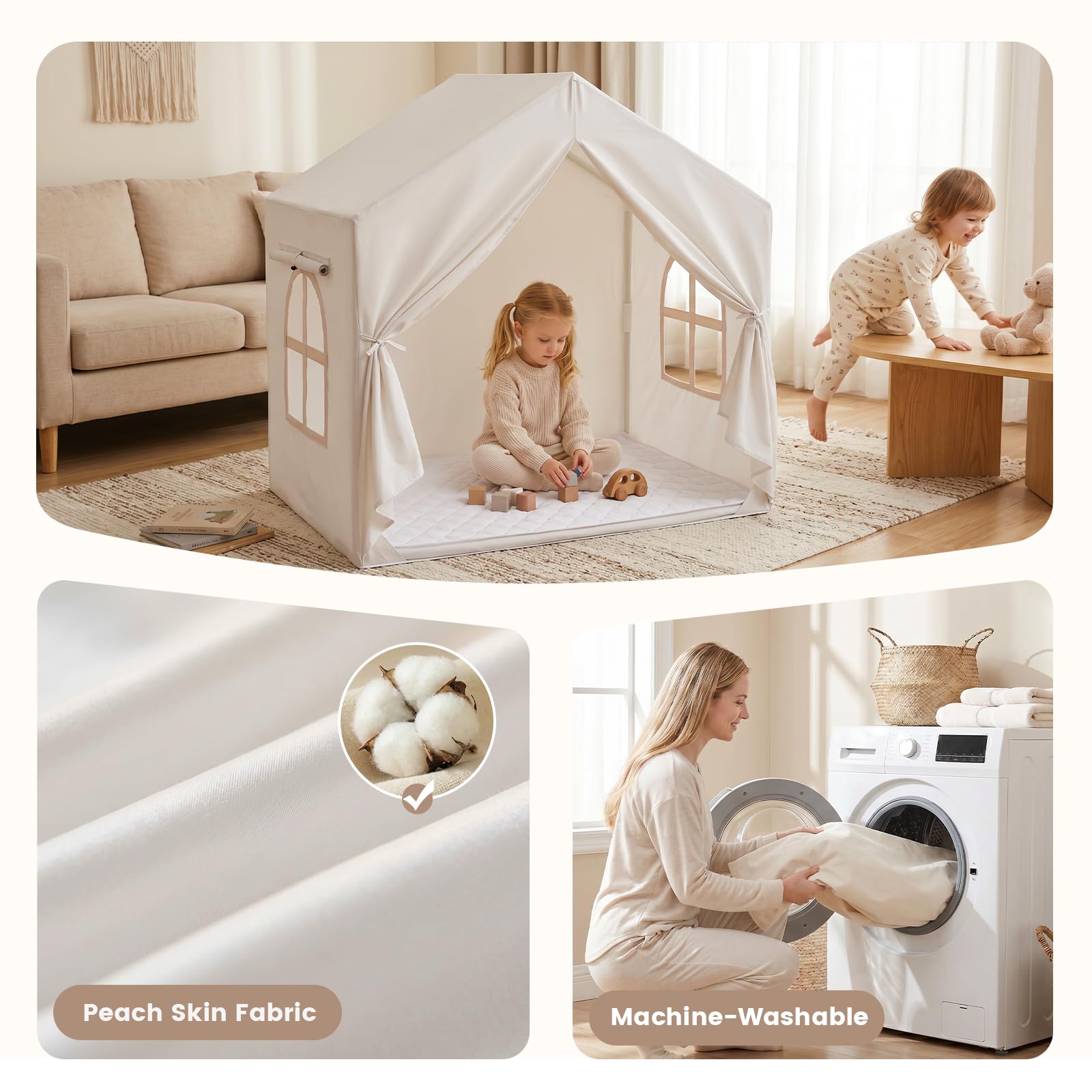 Kinderzelt für Spielzelt Kinder Indoor: Zelt Kinder Kinderzimmer - Spielzelte Kinderspielhaus mit Matte und Fenster - Prinzessin Zelt für KindGeschenk für Mädchen und Jungen(Cremeweiß)