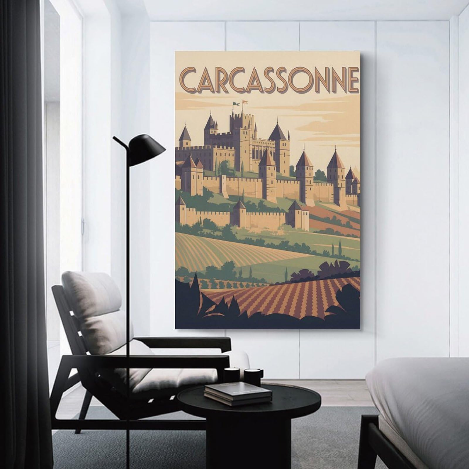 Junmoney Unframe-Style-22-1 Carcassonne Castle Travel Home Decor Wall Art 24X36inch(60X90cm), For Lounge, Bedroom Or Personal Spaces, Gift Idea For Housewarming And Birthdays
