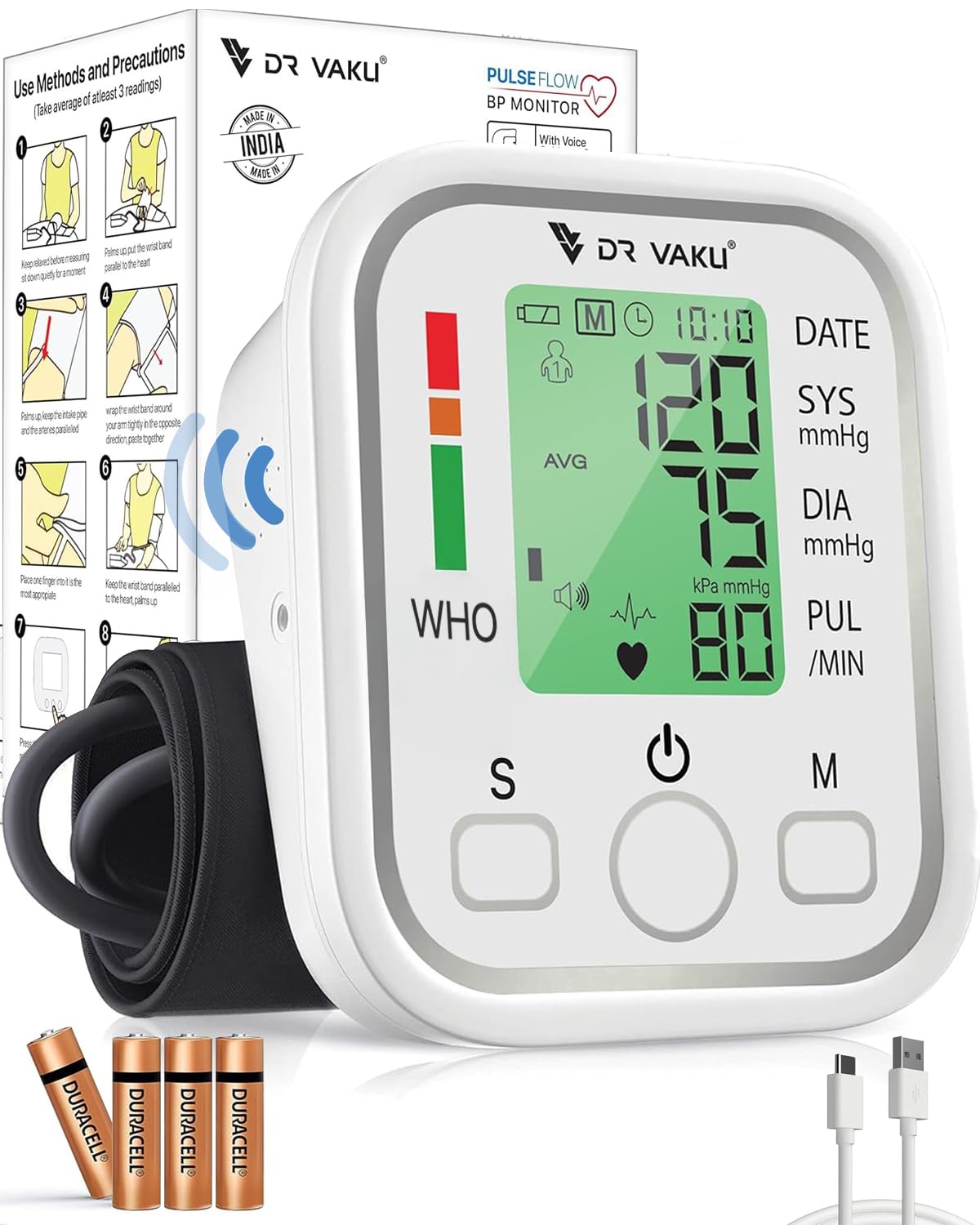 DR VAKU® BP Monitor Fully Automatic Blood Pressure Machine to Check Digital Accurate Level for Home Monitoring Device with Talking Function,Large Display + Cuff Kit Best Accurate Apparatus Measurement- White-image-44