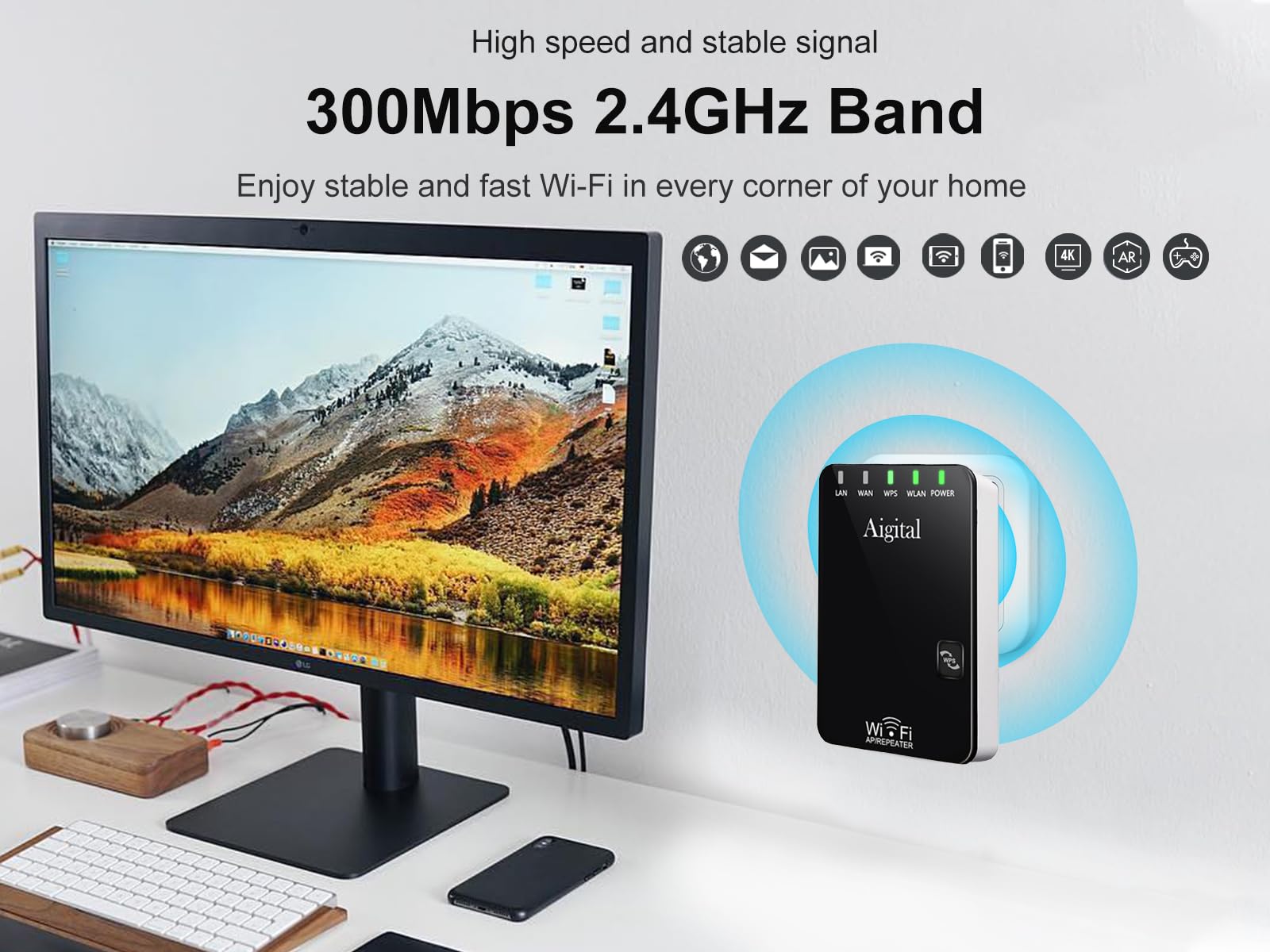 Ripetitore WiFi Wireless 300Mbps, Mini Compact Amplificatore WiFi, WiFi Extender e Access Point, Porte LAN, 2 Antenne, Pulsante WPS, Ribetitore Segnale WiFi Casa Compatibile con Modem Fibra e Adsl