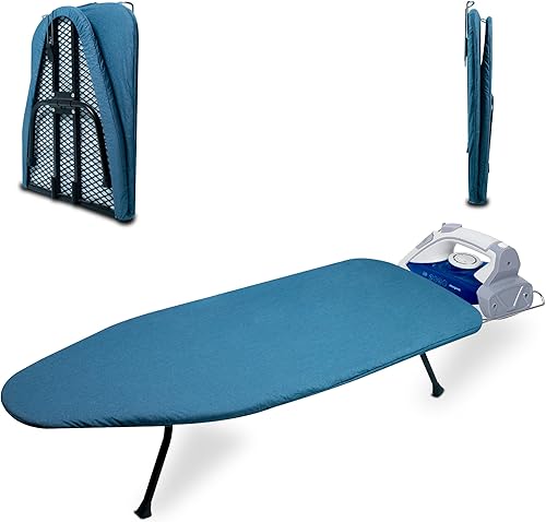 Tabla de planchar de mesa con panel de malla metálica, tabla de hierro plegable, tabla de hierro pequeña resistente con cubierta resistente al calor