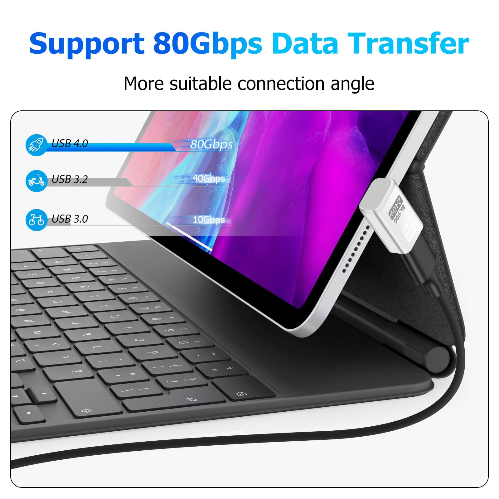 3 stuks USB C Extender-adapters, 90 graden, 80 Gbps, USB C-stekker naar bus hoekadapter, 240 W Thunderbolt 5 Extension connector voor iPhone 15/16, Steam Deck, tablet, telefoons, andere type