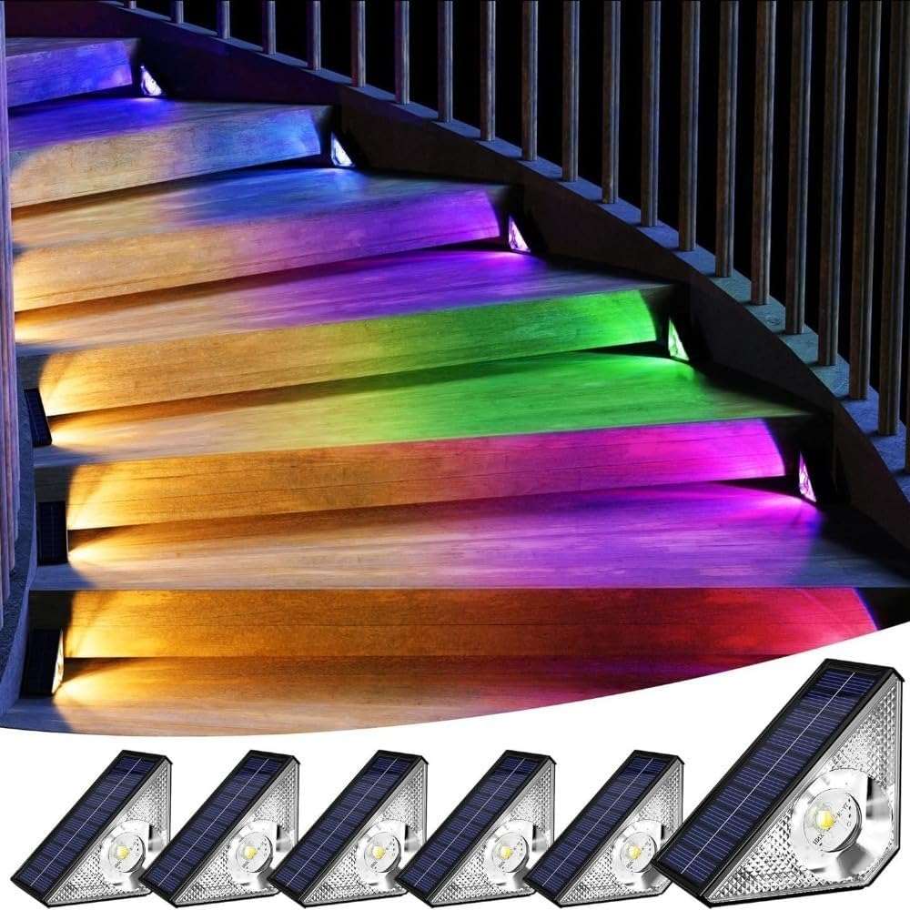 Solar Step Lights Outdoor, Multicolor fixed color multi-mode, 30H Runtime, IP67 Waterproof, LED Pathway Lights for Garden, Stairs, Deck, Patio