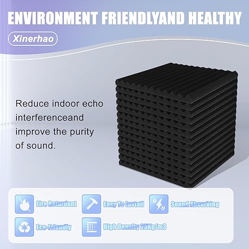 Miniatura 2 de Paquete de 54 paneles de espuma acústica de 1 x 12 x 12 pulgadas, espuma ignífuga de absorción de ruido y reducción adecuada para estudios, hogares,