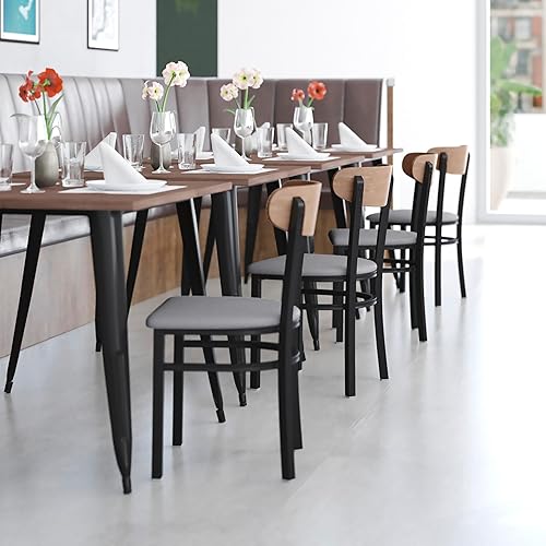 Miniatura 81 de Flash Furniture Wright - Silla de comedor de grado comercial, asiento de madera maciza con acabado de nogal y respaldo de boomerang, 500 libras de