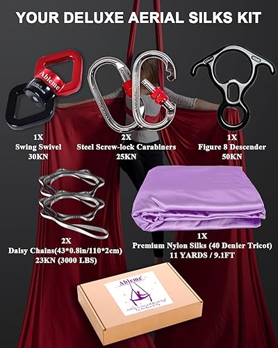 Miniatura 4 de Kit de hamaca de yoga de seda aérea de 11 yardas nailon tricot de seda para danza aérea para el hogar, gimnasio, gimnasia, herramientas y guía de