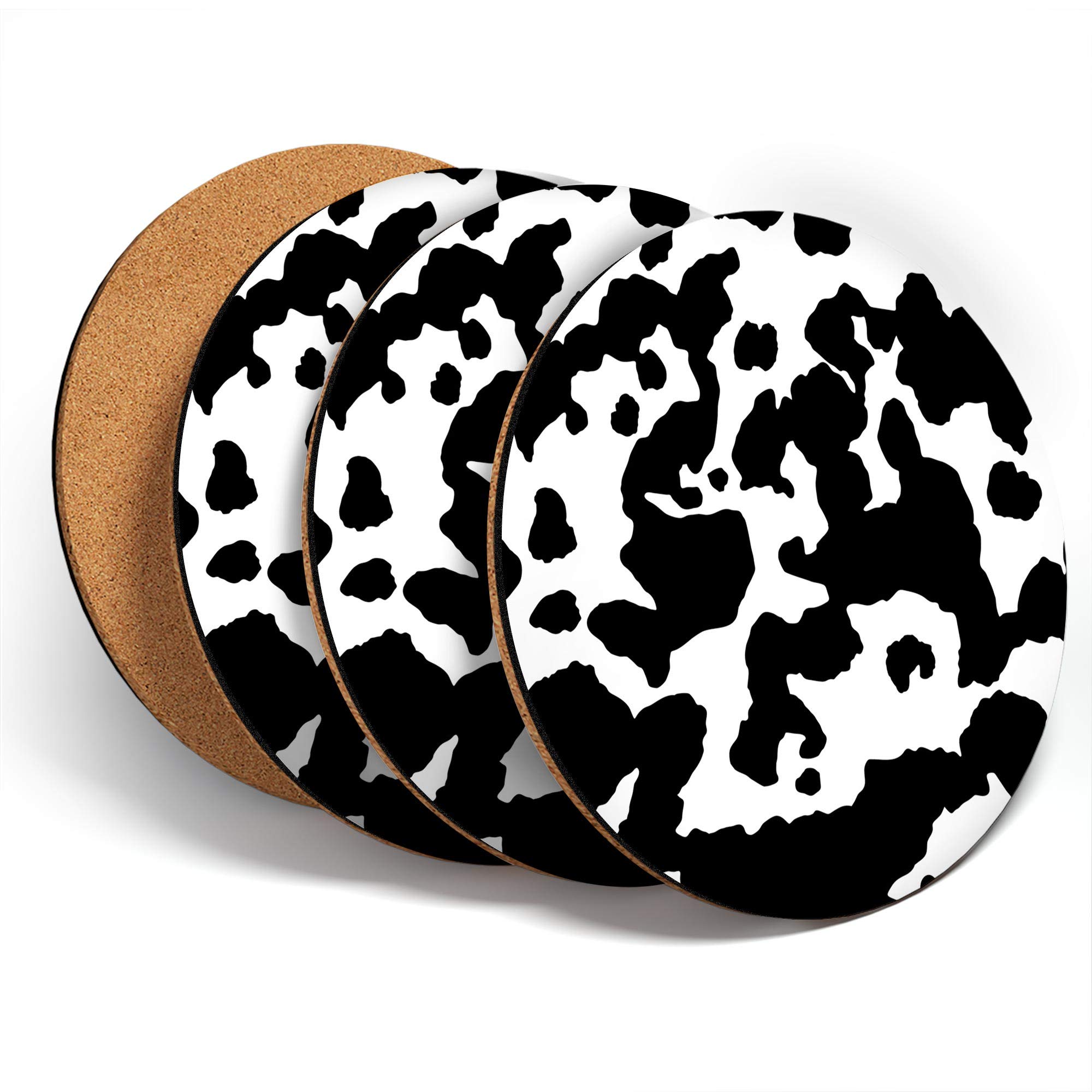 Destination Vinyl Ltd Multicolor Great Coasters (Set Of 4) Round - Bw - Cow Pattern Animal Print Drink Glossy Coasters/Tabletop Protection For Any Table Type #37403