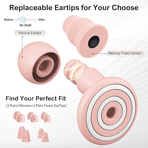 Miniatura 8 de 2 pares de tapones para los oídos para reducir el ruido del sueño, tapones para los oídos para cancelación de ruido, protección auditiva de alta