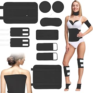 Castor Oil Pack Wrap, 10 Pcs Reusable Organic Castor Oil Packs Kit for Knee Waist Chest Neck Foot & Leg, Adjustable Elastic Strap Castor Oil Pack for Muscle Pain, Constipation, Insomnia, Black