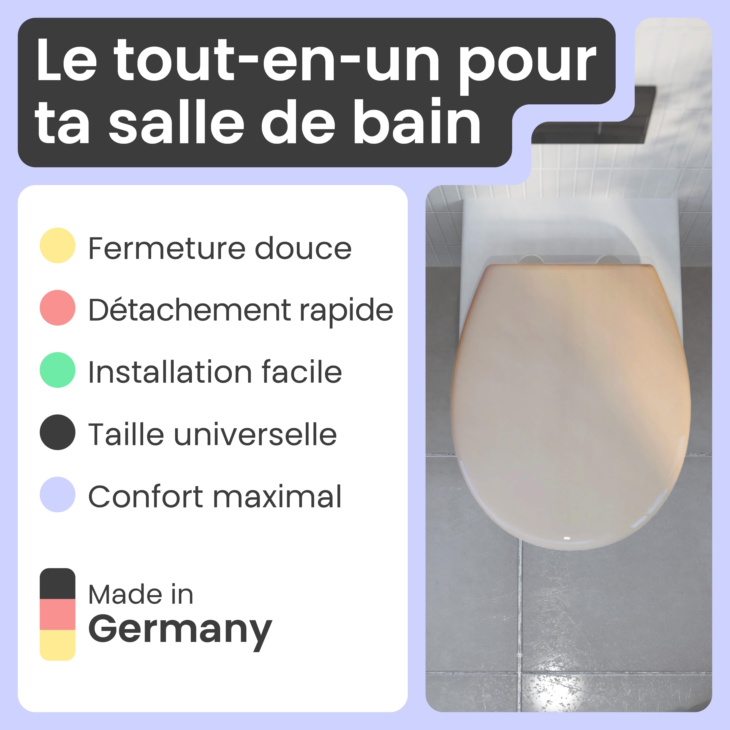 instmaier Alma | Abattant WC avec abaissement automatique | Siège de WC Bahama beige | Forme ovale | Duroplast | Lunette de WC avec Quick Release | Fabriqué en Allemagne | Stable jusqu’à 250 kg