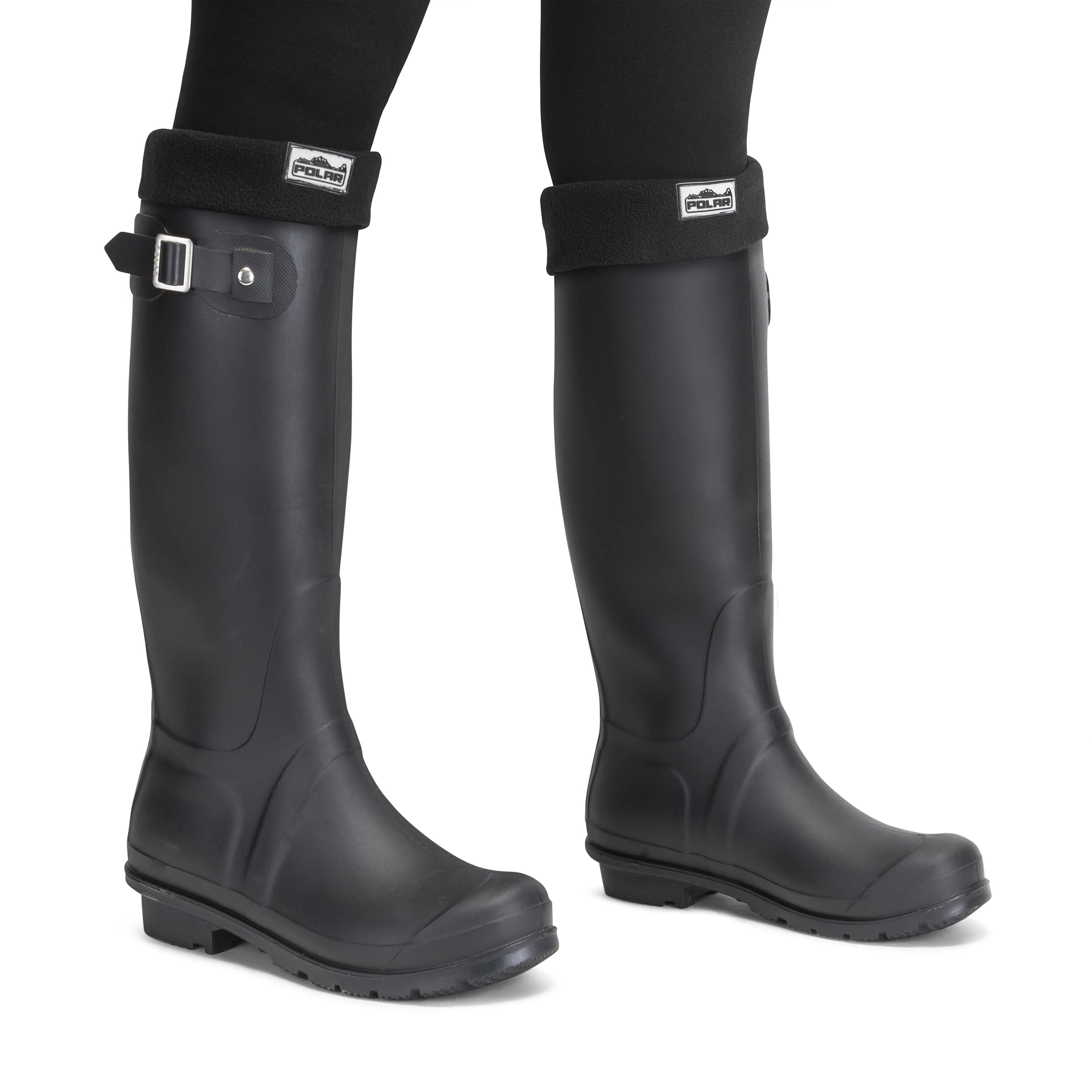 Polar Womens Thermal Fleece Welly Wellington Boot Warm Cosy Soft Wellie Socks - Black - XL