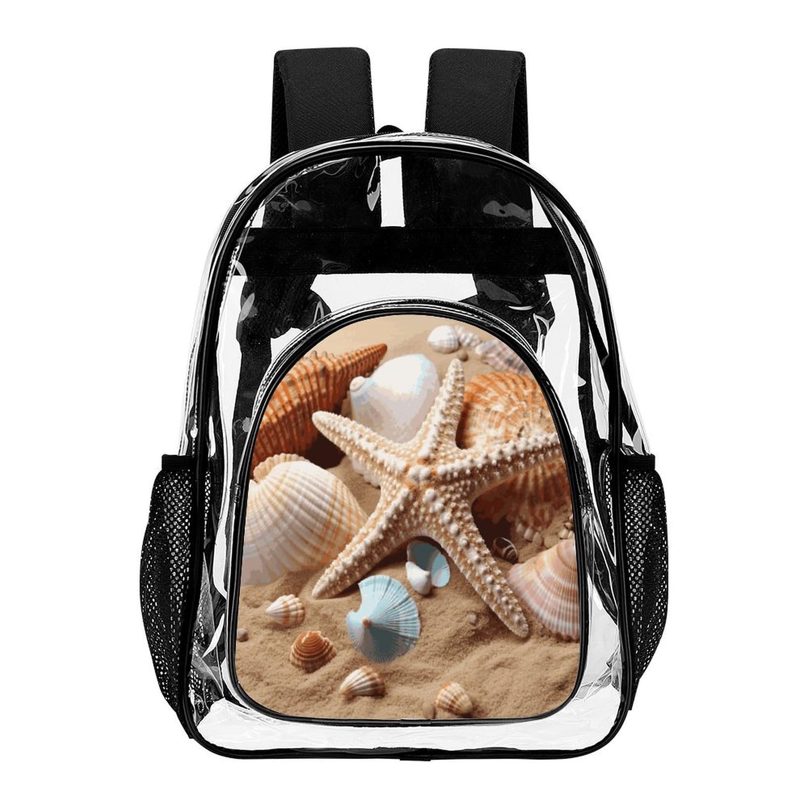 Seashells Starfish - Zaino trasparente grande, in PVC, trasparente, per la sicurezza, il lavoro, i viaggi, lo stadio