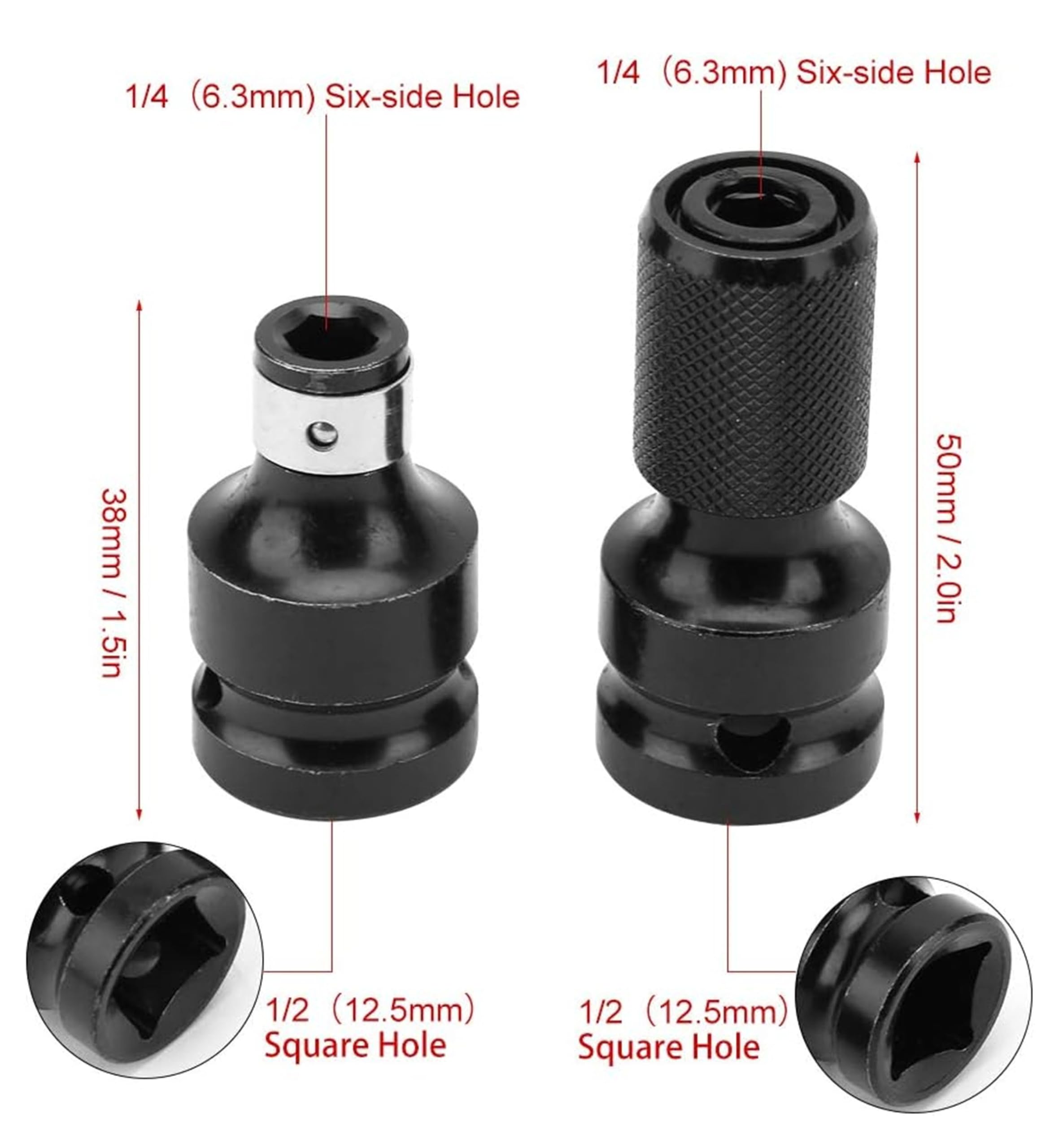 2 Pieces Socket Adapter 1/2 Square Drive to 1/4 Hex Shank, Hex Shank Adapter for Impact Ratchet Wrench Screwdriver Bit Holder - Image 2