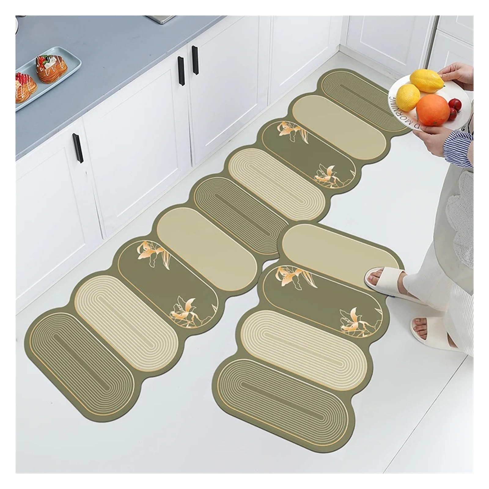 Tappeto Cucina Tappeti In Pelle PVC Impermeabili, Lunghi Antiscivolo, Tappetini Da Cucina, Antiolio(Color-01,1pc-45x75cm)