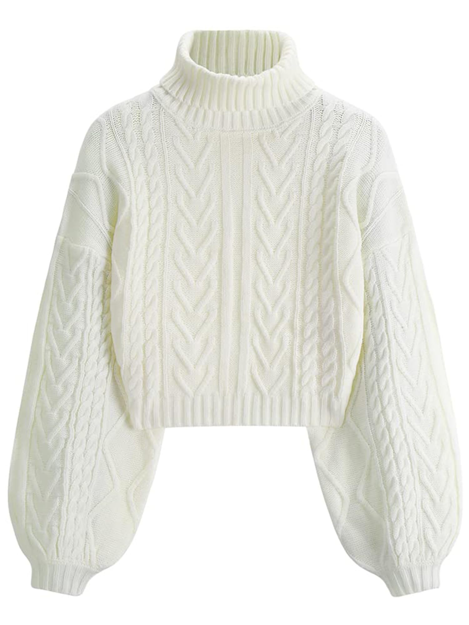ZAFUL Women's Cropped Turtleneck Sweater Lantern Sleeve Ribbed Knit Pullover Sweater Jumper