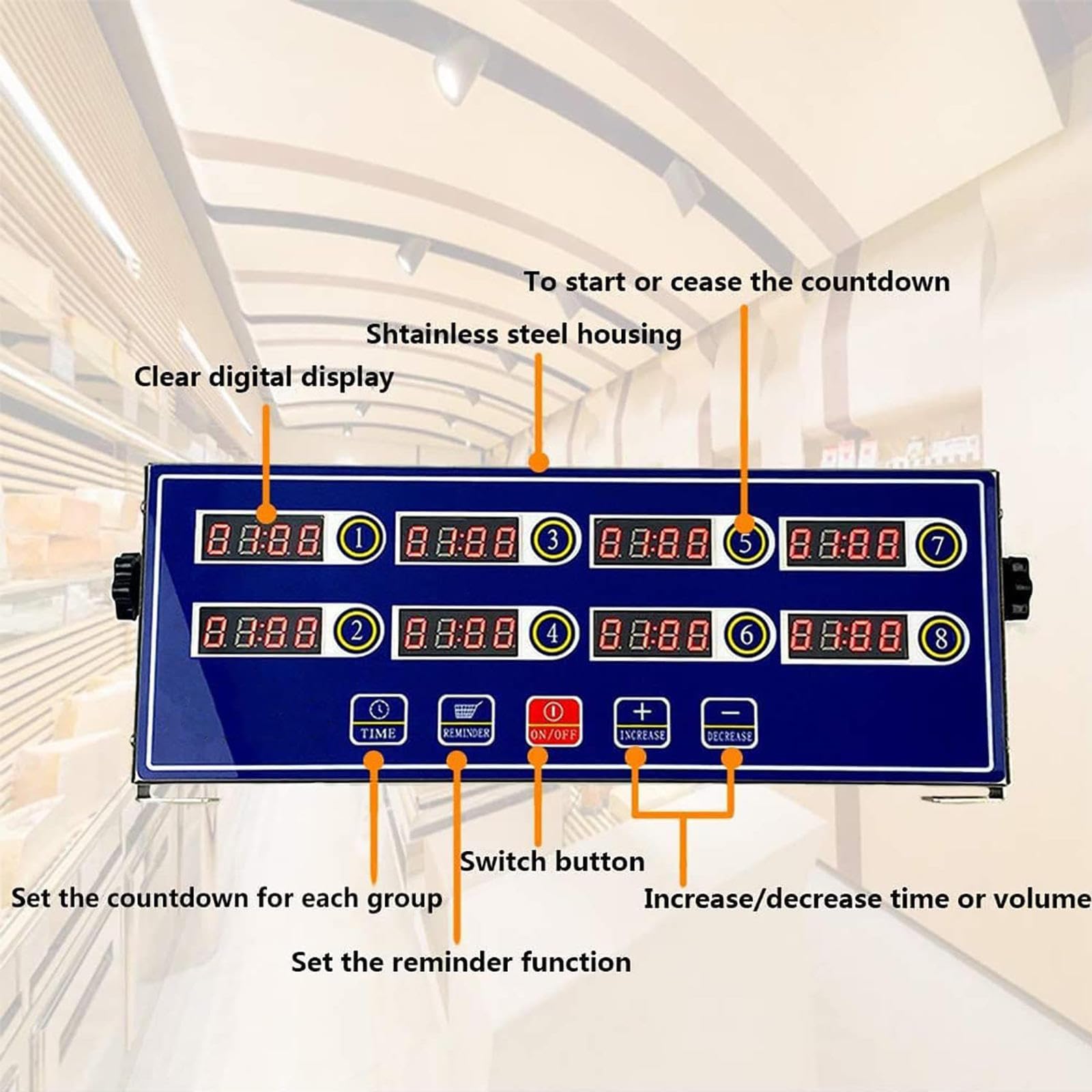Temporizador de Cocina Comercial, temporizadores Digitales de Restaurante de 8 Canales, Herramienta de recordatorio de Cocina, con Volumen de Alarma Ajustable de 3 Niveles