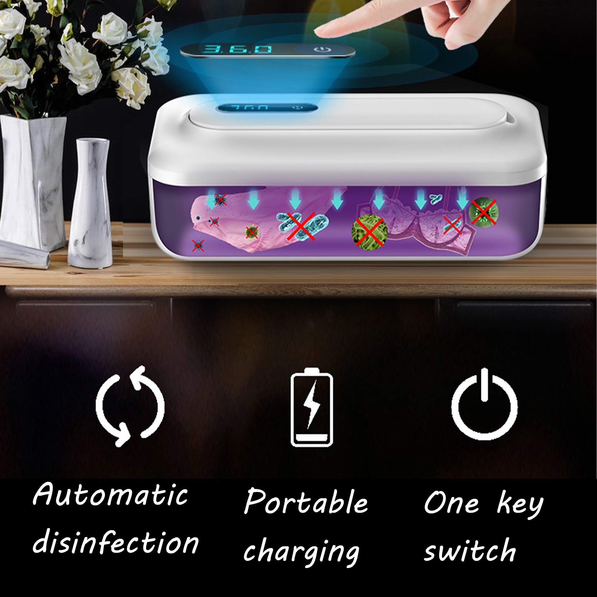 Scatola Disinfettante Luce UV Portatile Sterilizzazione con Ozono Ultravioletti Bacchetta Disinfettante UV Rimovibile, per Cellulare, Strumento Pulizia Cosmetica,Bianca