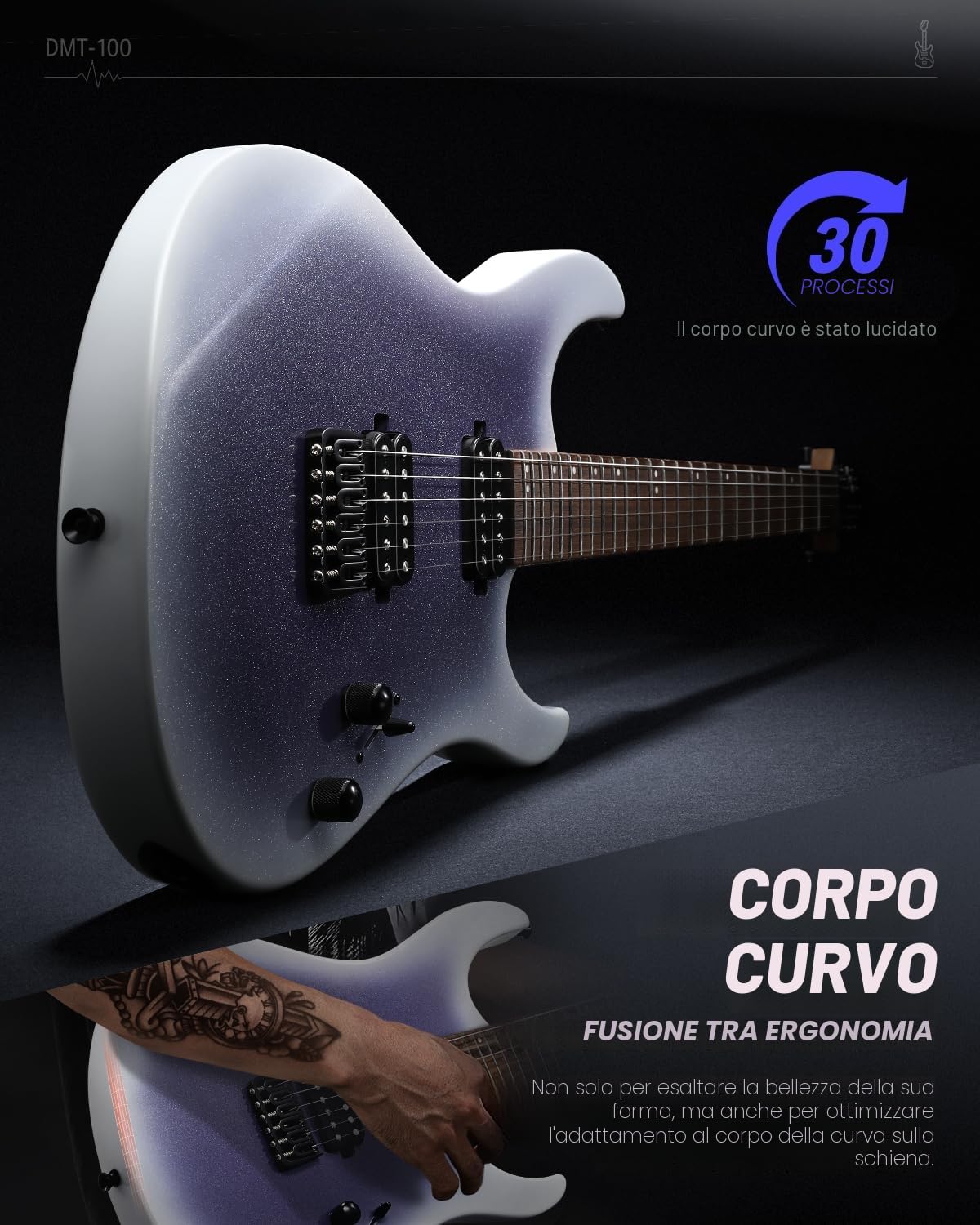 Donner Solid Body Chitarra elettrica DMT-100, 39 pollici, in metallo, con pickup H-H, borsa, corde, cinghia, cavo, smorzatore, per gli amanti della musica rock (in viola)